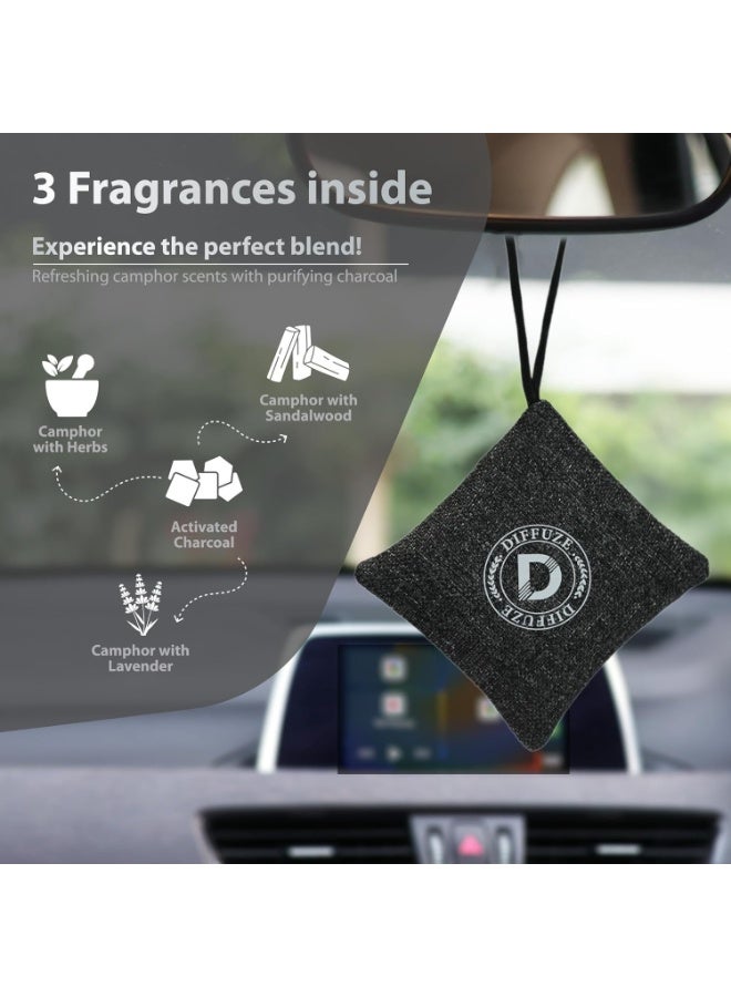 Diffuze جهاز تنقية هواء السيارة DIFFUZE | غير كهربائي | معطر فاخر 4 في 1 للسيارة والمنزل | معطر برائحة الكافور والأعشاب والخزامى وخشب الصندل والفحم النشط | تنقية هواء على مدار الساعة - Image 5